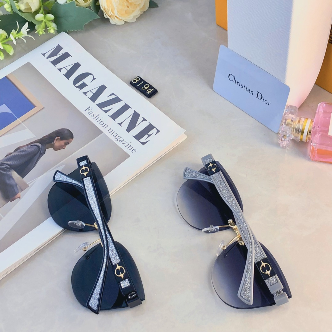 。。Dio*猫眼高级感无框大脸太阳镜女潮防晒防紫外线个性墨镜女士