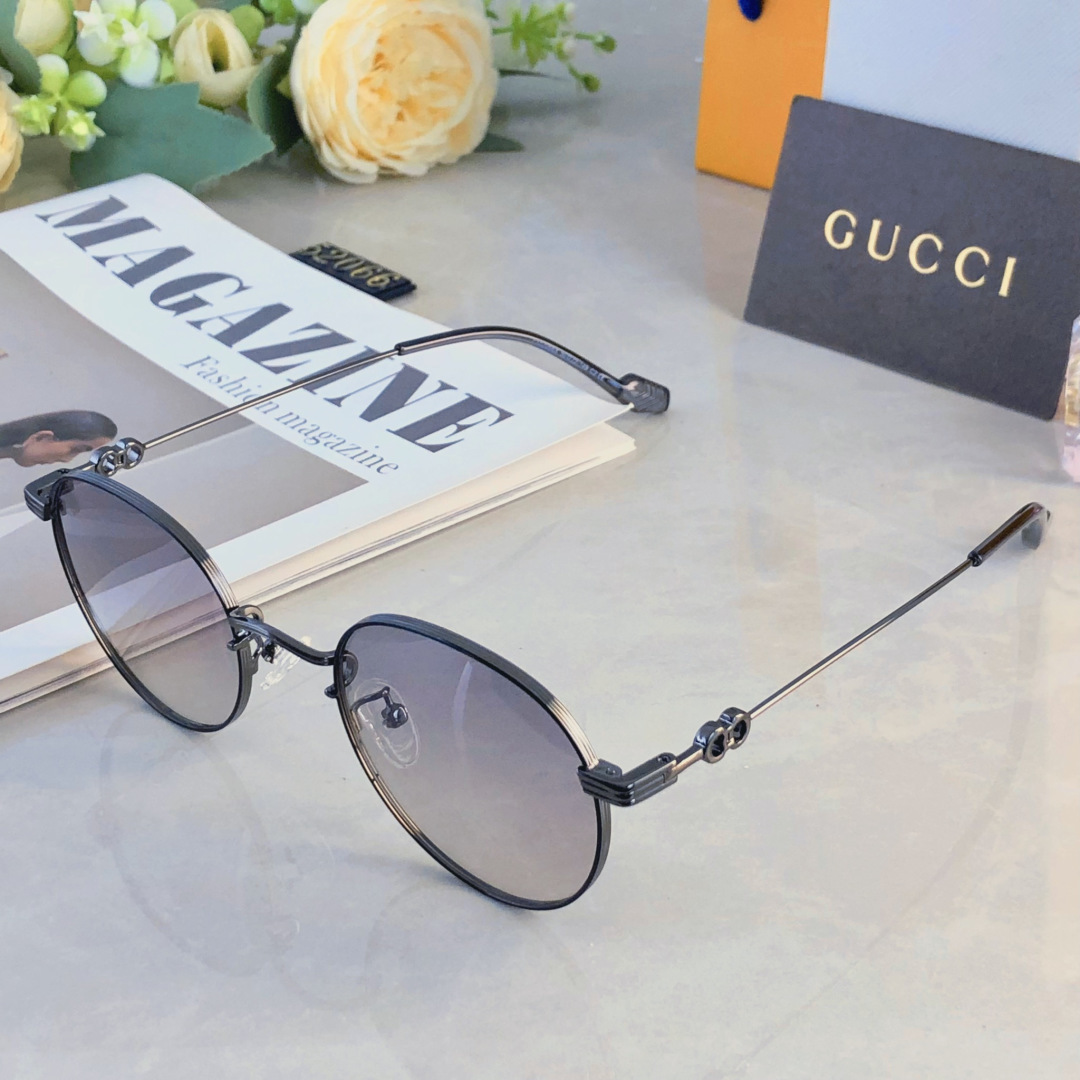 。。Gucc*新款轻盈圆形金属框偏光太阳镜防紫外线高级感遮阳户外墨镜
