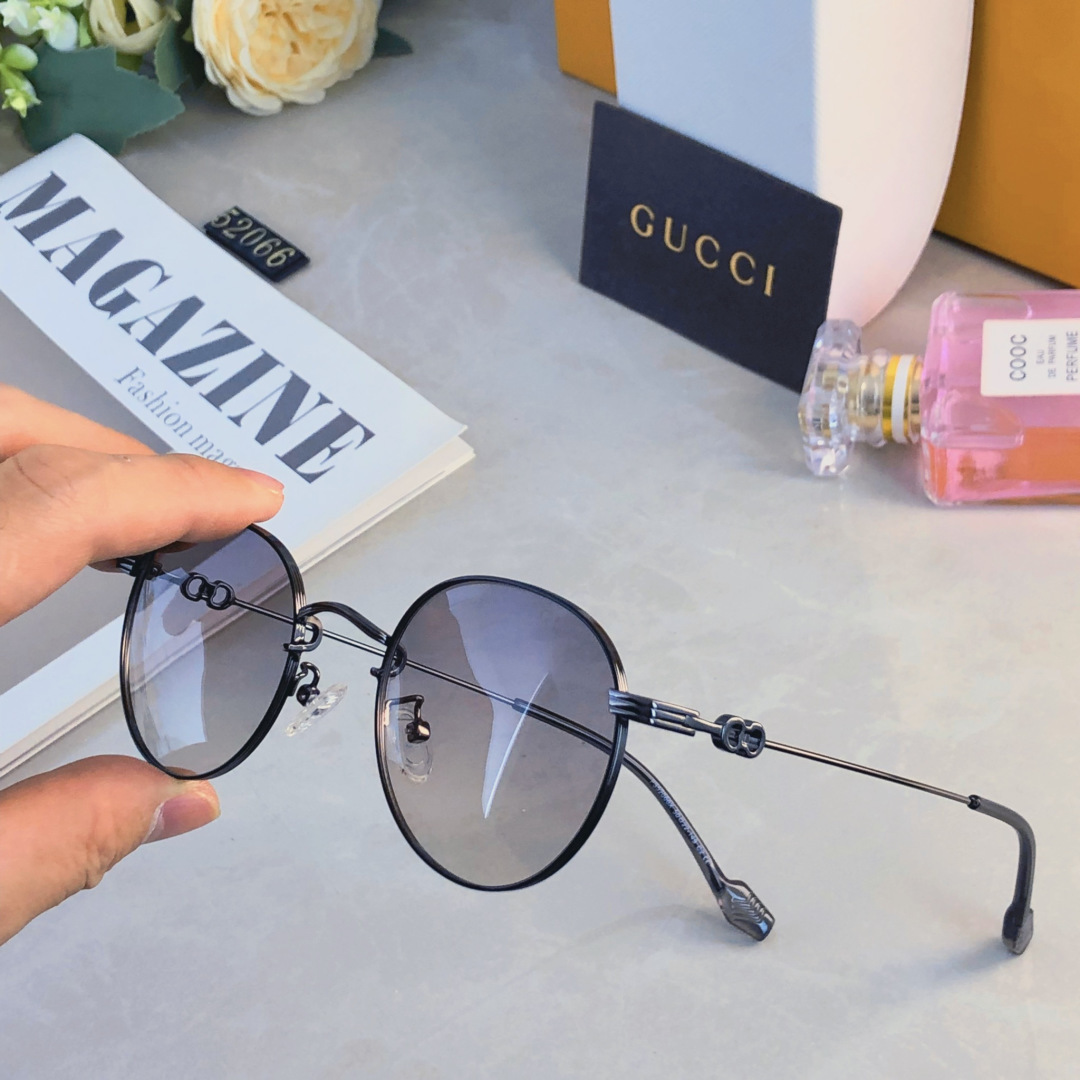 。。Gucc*新款轻盈圆形金属框偏光太阳镜防紫外线高级感遮阳户外墨镜