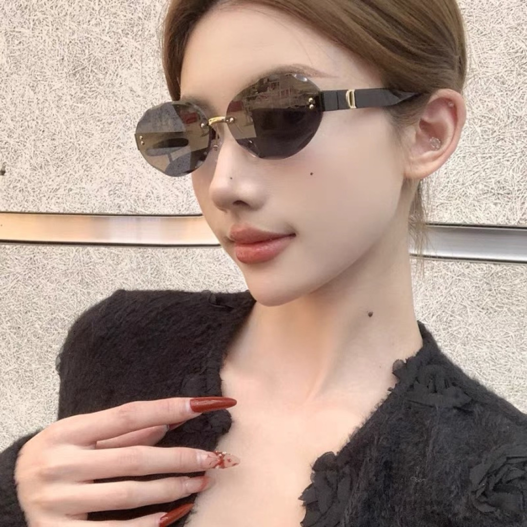 。。Dio*辣妹墨镜女美式网红款椭圆无边框小脸个性防紫外线遮阳太阳眼镜