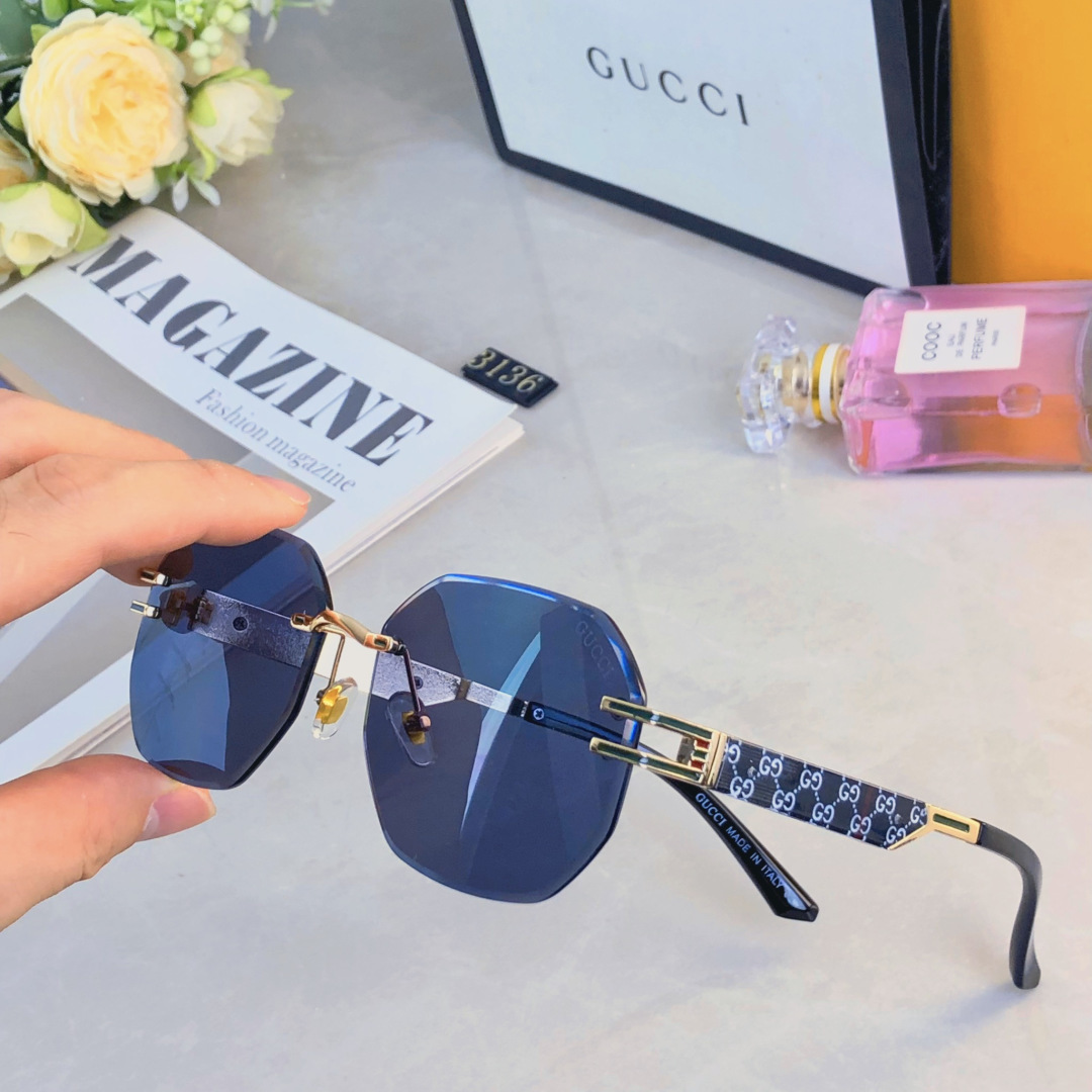 。。Gucc*金属个性切边时尚无框太阳镜遮阳高级质感欧美街拍潮男女墨镜