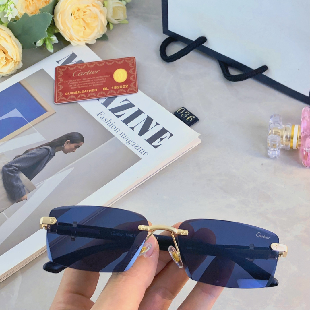 。。Cartie*欧美方形前卫个性小框太阳眼镜女ins无框超酷网红墨镜防紫外线男