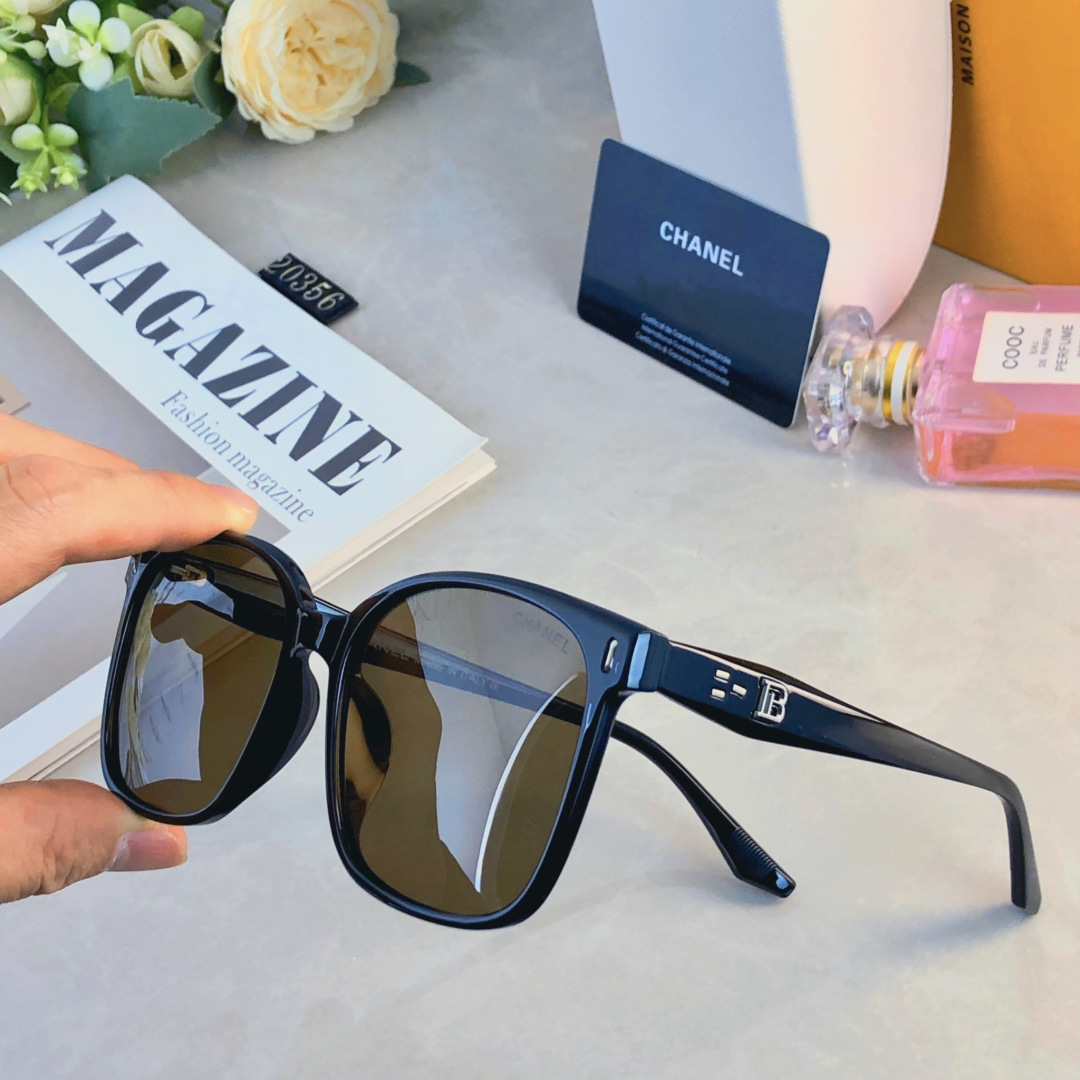 。。Chane*时尚女式偏光墨镜方形防紫外线遮阳太阳镜高级感男士大框圆脸显瘦