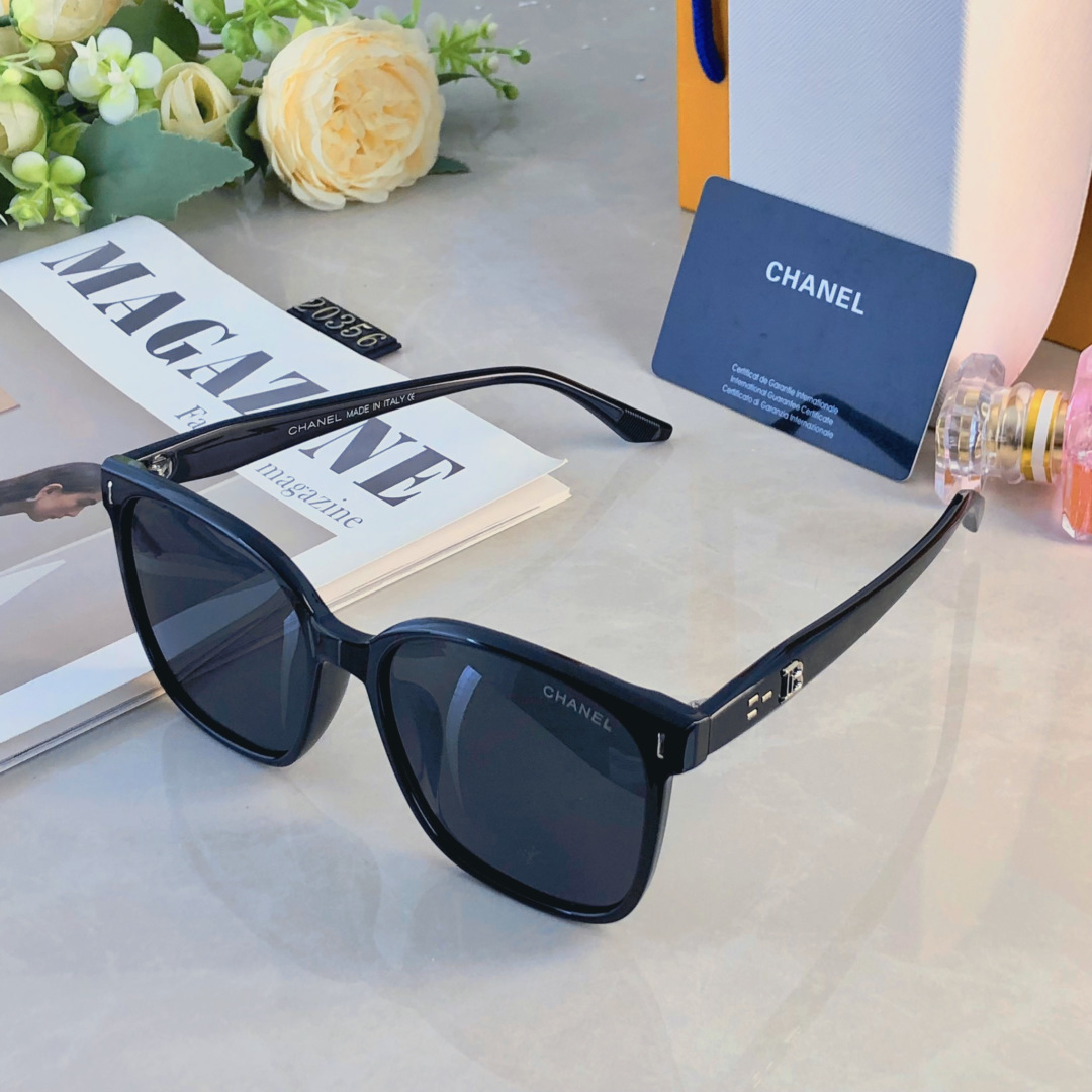 。。Chane*时尚女式偏光墨镜方形防紫外线遮阳太阳镜高级感男士大框圆脸显瘦