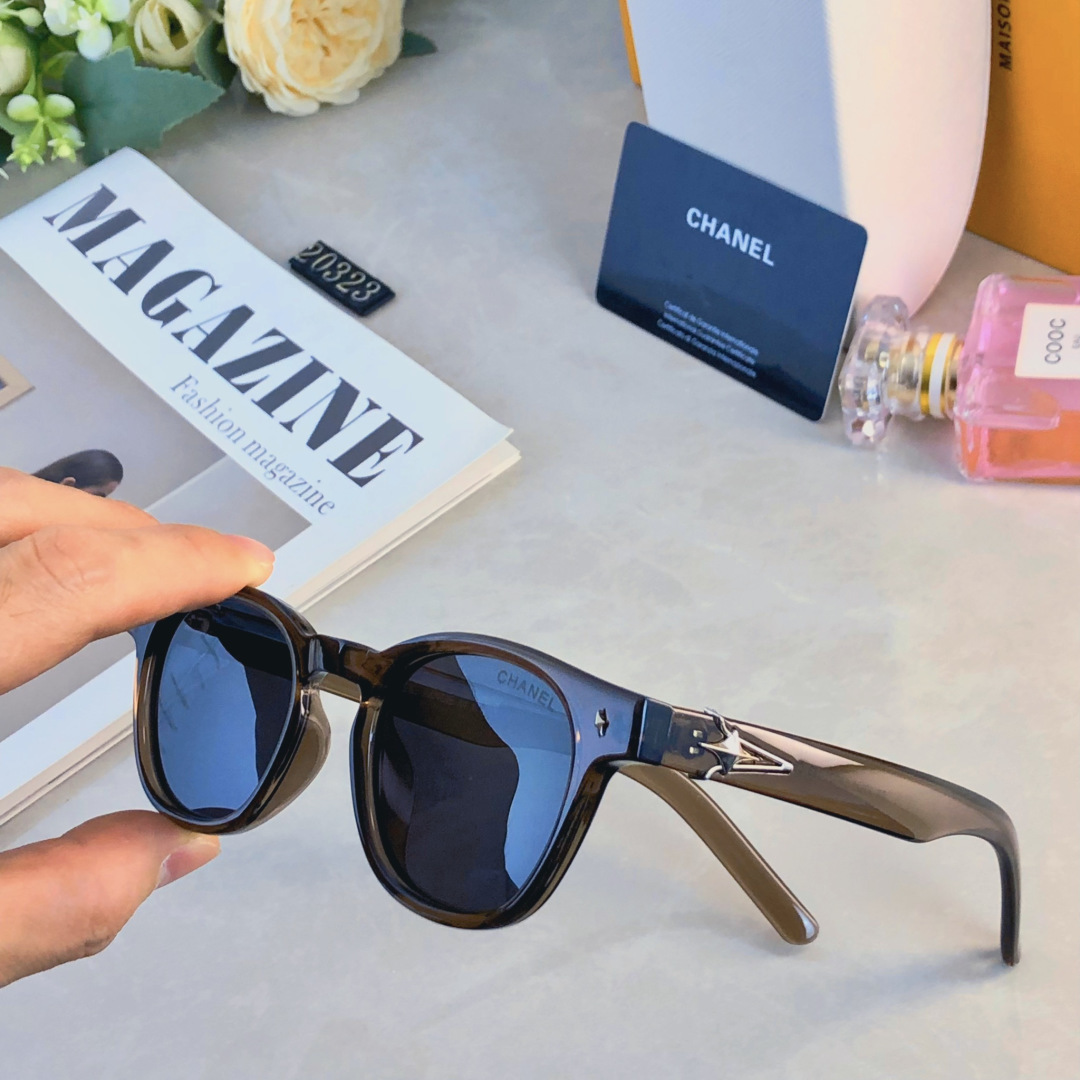 。。Chane*墨镜新款防紫外线开车出游百搭圆脸网红同款遮阳太阳镜