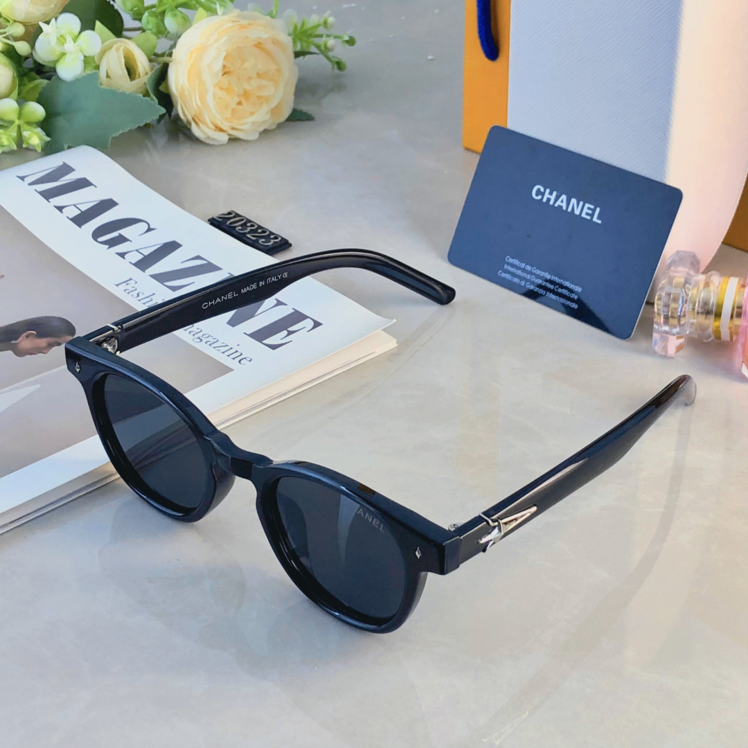 。。Chane*墨镜新款防紫外线开车出游百搭圆脸网红同款遮阳太阳镜
