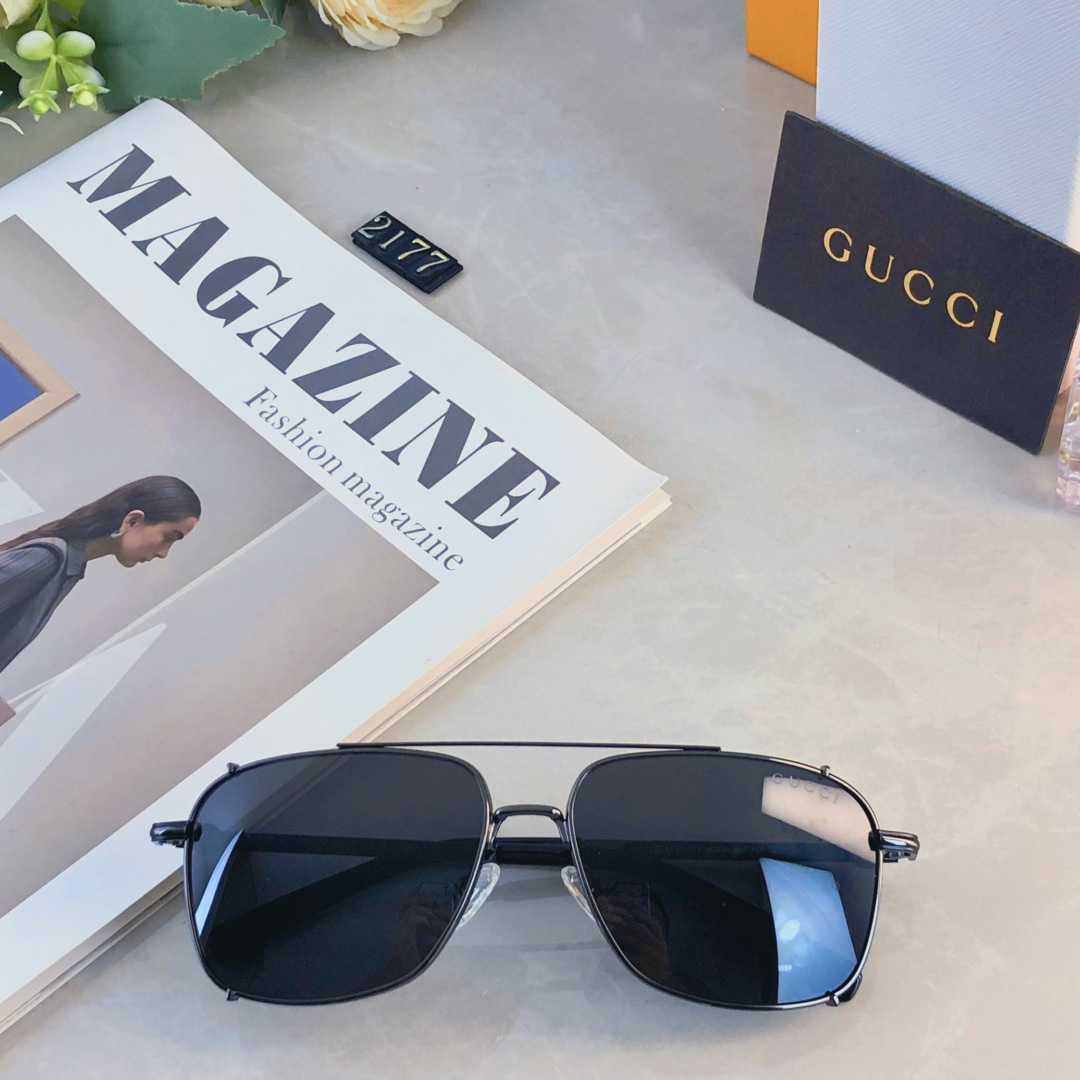 。。Gucc*高级偏光墨镜男女新潮超轻金属双梁框开车太阳镜