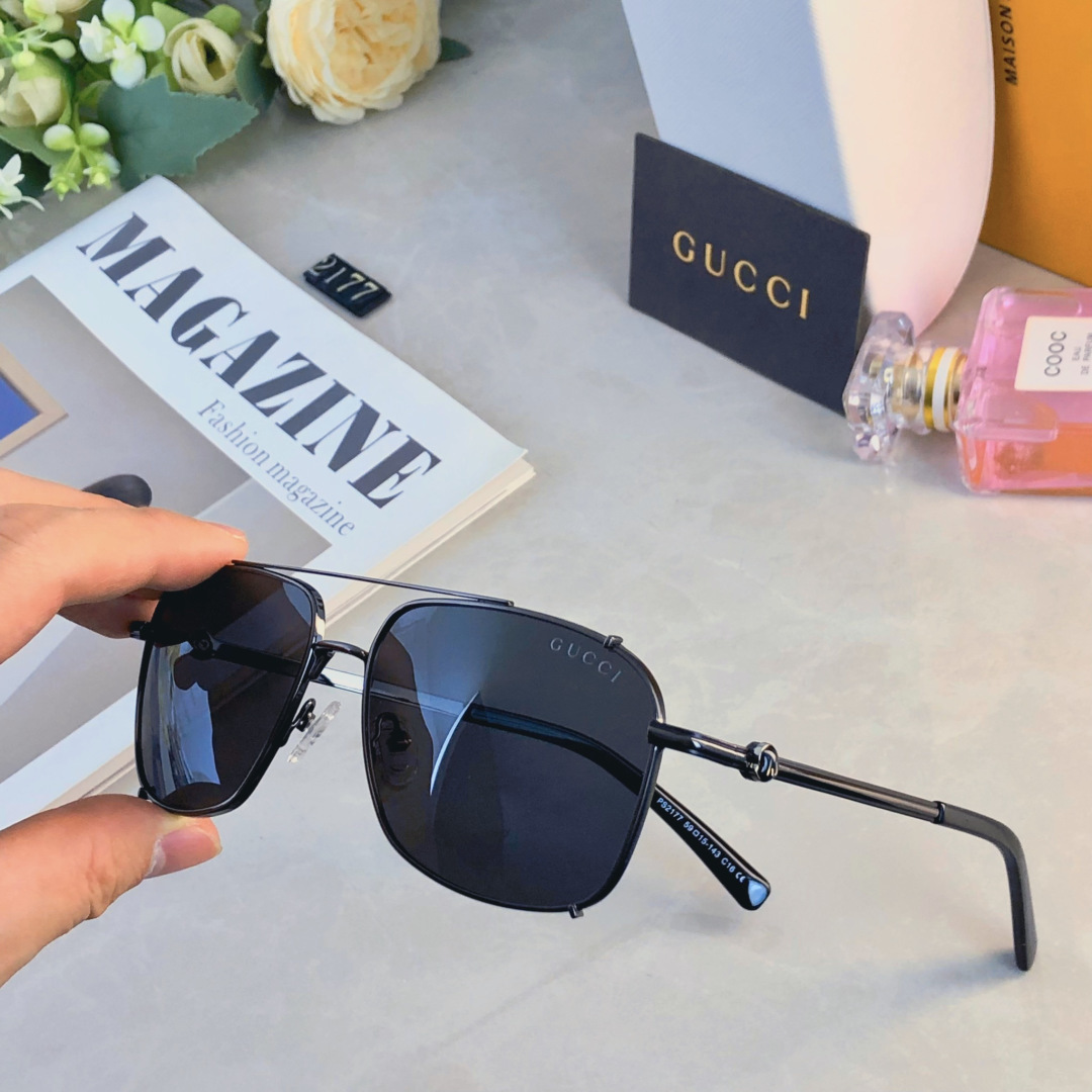 。。Gucc*高级偏光墨镜男女新潮超轻金属双梁框开车太阳镜