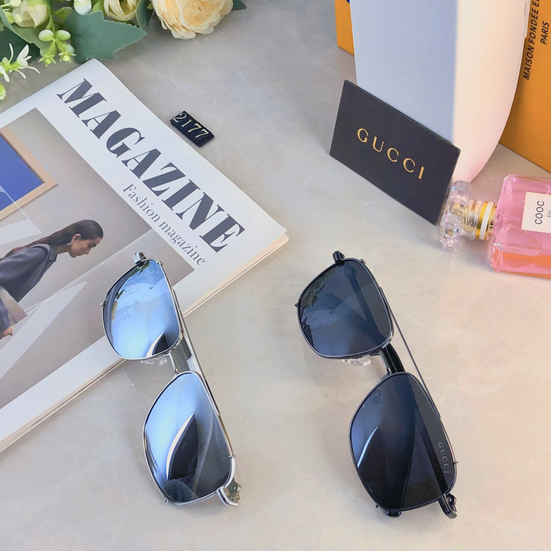 。。Gucc*高级偏光墨镜男女新潮超轻金属双梁框开车太阳镜