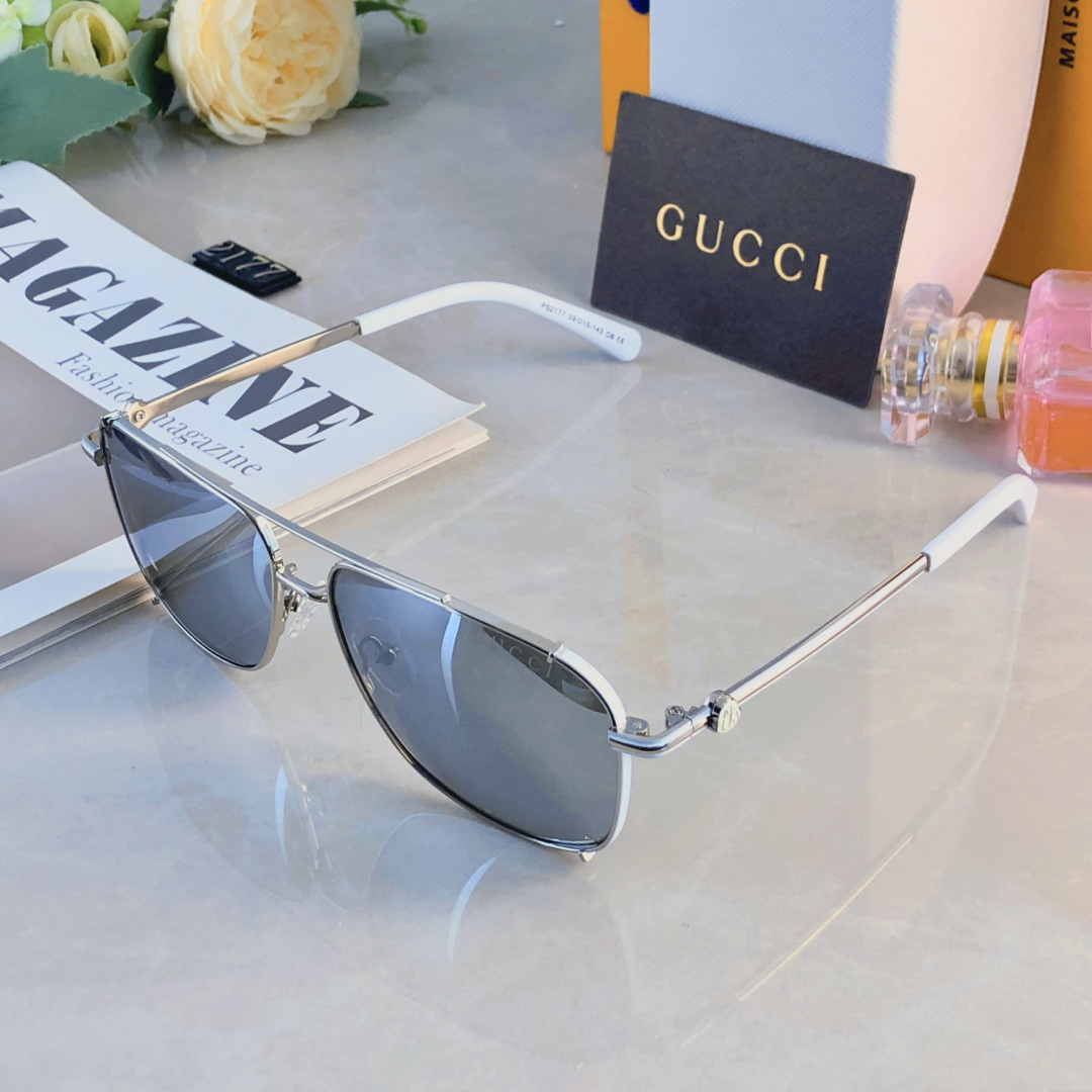 。。Gucc*高级偏光墨镜男女新潮超轻金属双梁框开车太阳镜