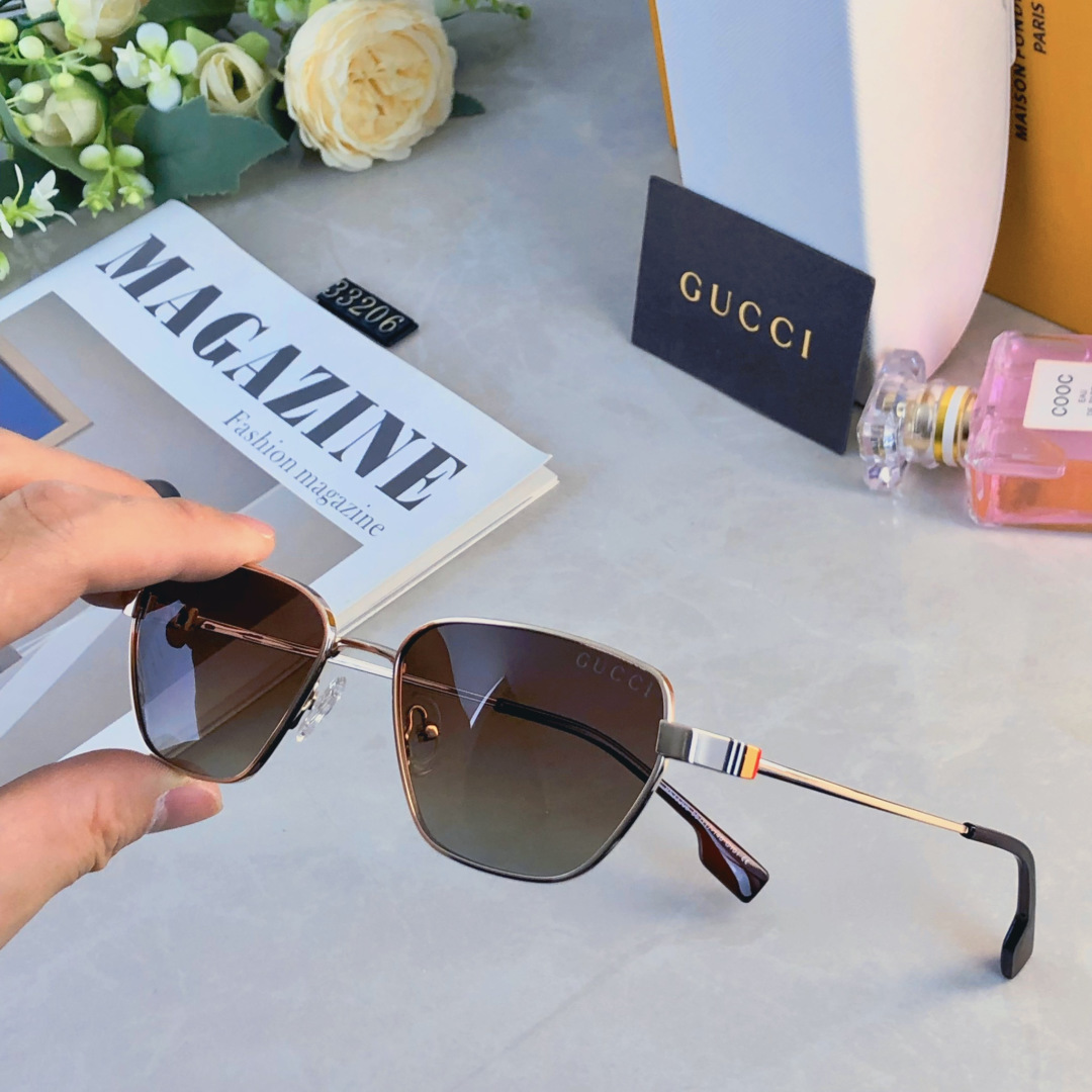 。。Gucc*新款法式方框金属墨镜女时尚凹造型街拍防紫外线太阳镜