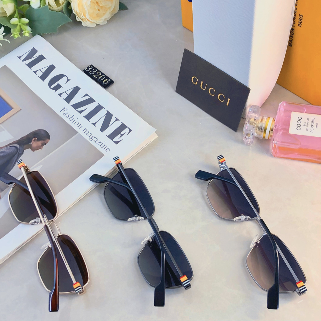 。。Gucc*新款法式方框金属墨镜女时尚凹造型街拍防紫外线太阳镜