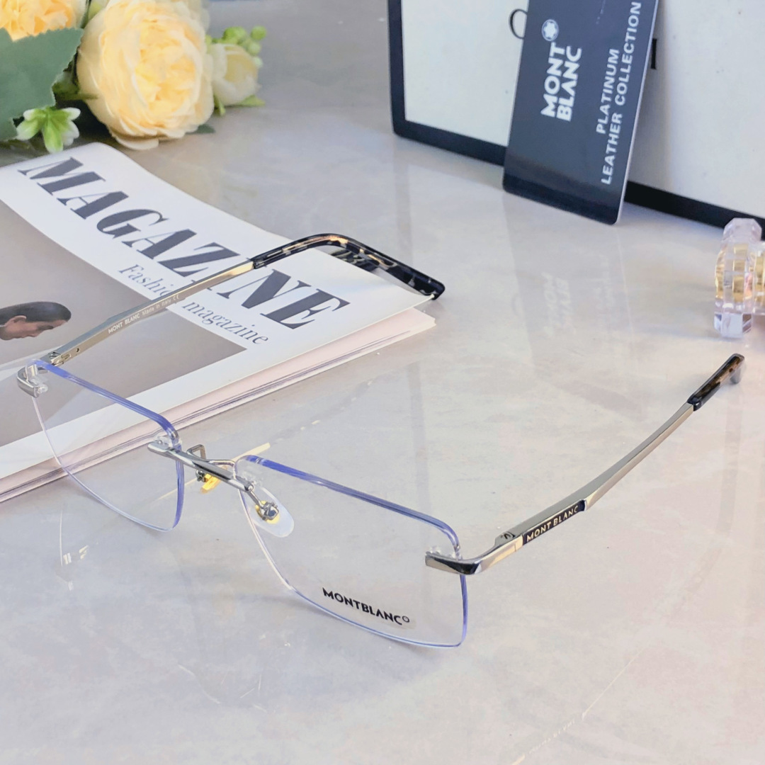 。。Mont Blan*新款男士无框超轻防蓝光近视眼镜架女生大脸形商务镜架