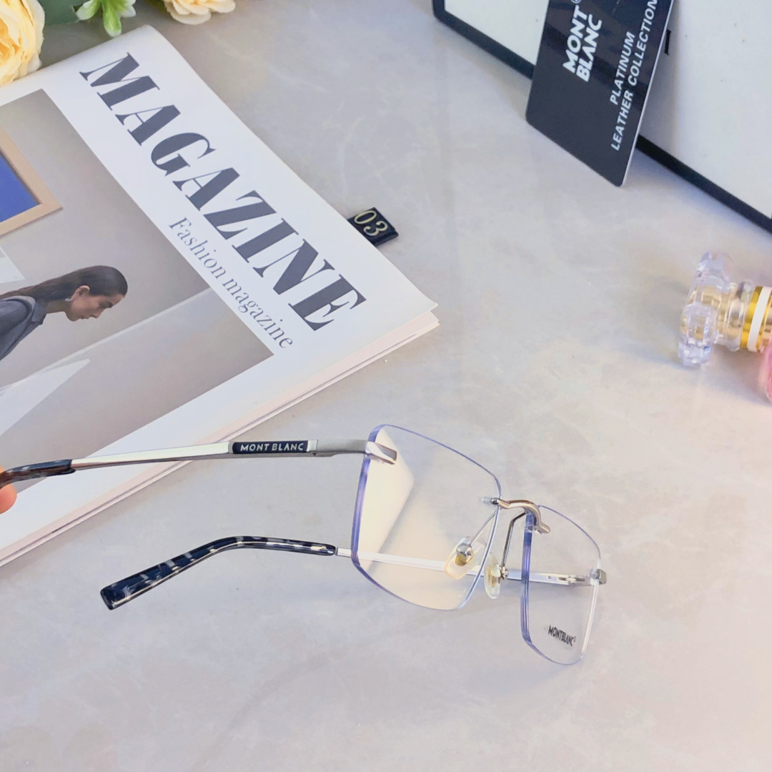。。Mont Blan*新款男士无框超轻防蓝光近视眼镜架女生大脸形商务镜架