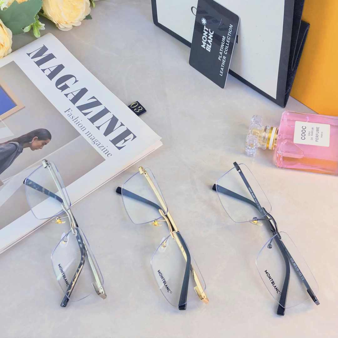 。。Mont Blan*新款男士无框超轻防蓝光近视眼镜架女生大脸形商务镜架