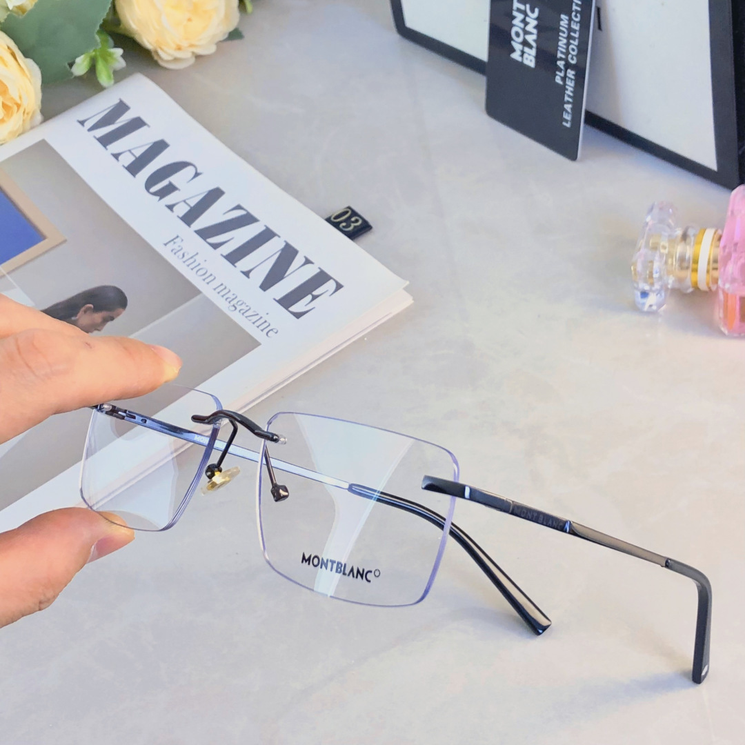 。。Mont Blan*新款男士无框超轻防蓝光近视眼镜架女生大脸形商务镜架