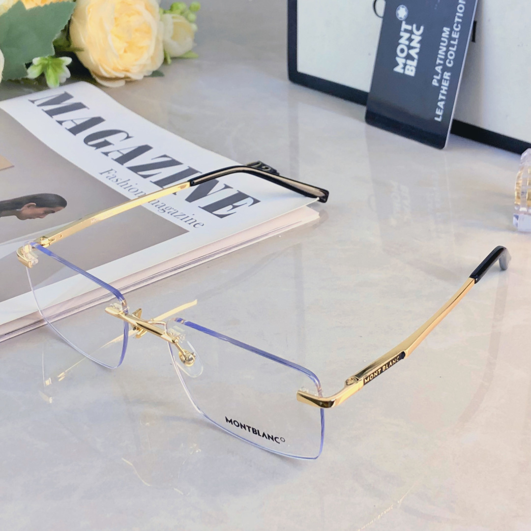 。。Mont Blan*新款男士无框超轻防蓝光近视眼镜架女生大脸形商务镜架