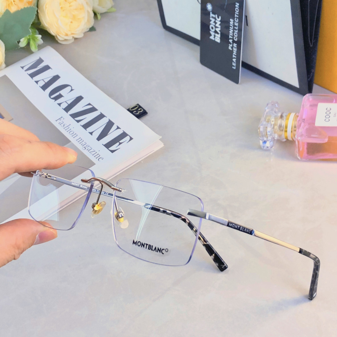 。。Mont Blan*新款男士无框超轻防蓝光近视眼镜架女生大脸形商务镜架