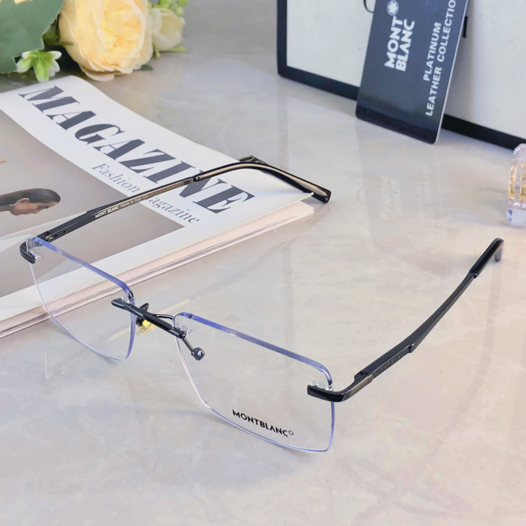 。。Mont Blan*新款男士无框超轻防蓝光近视眼镜架女生大脸形商务镜架