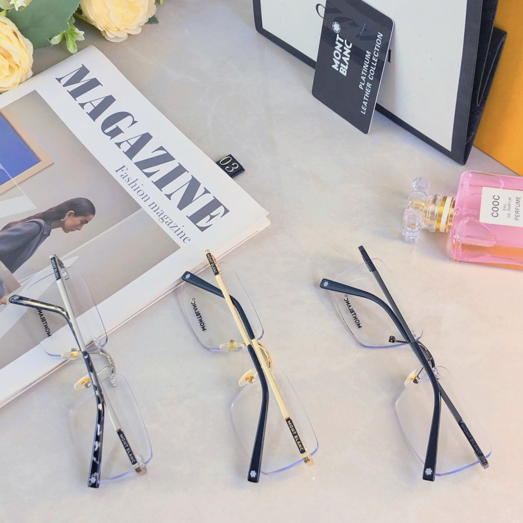 。。Mont Blan*新款男士无框超轻防蓝光近视眼镜架女生大脸形商务镜架