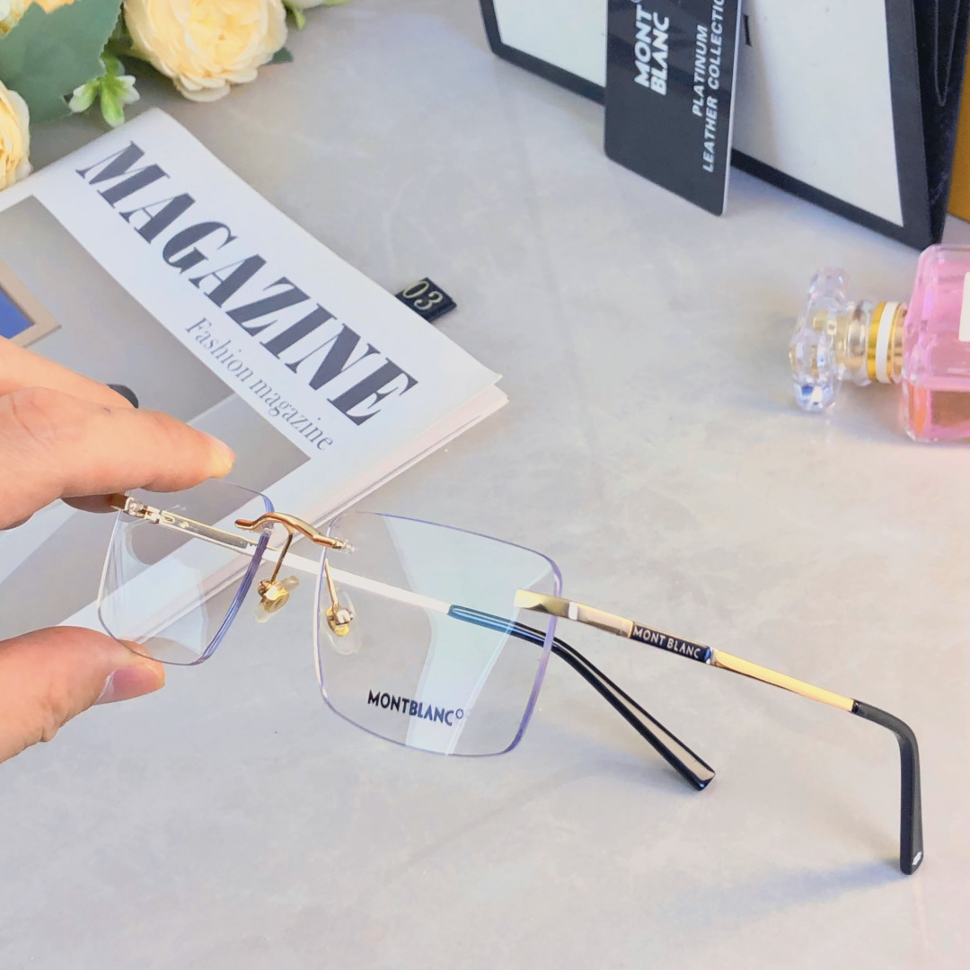 。。Mont Blan*新款男士无框超轻防蓝光近视眼镜架女生大脸形商务镜架