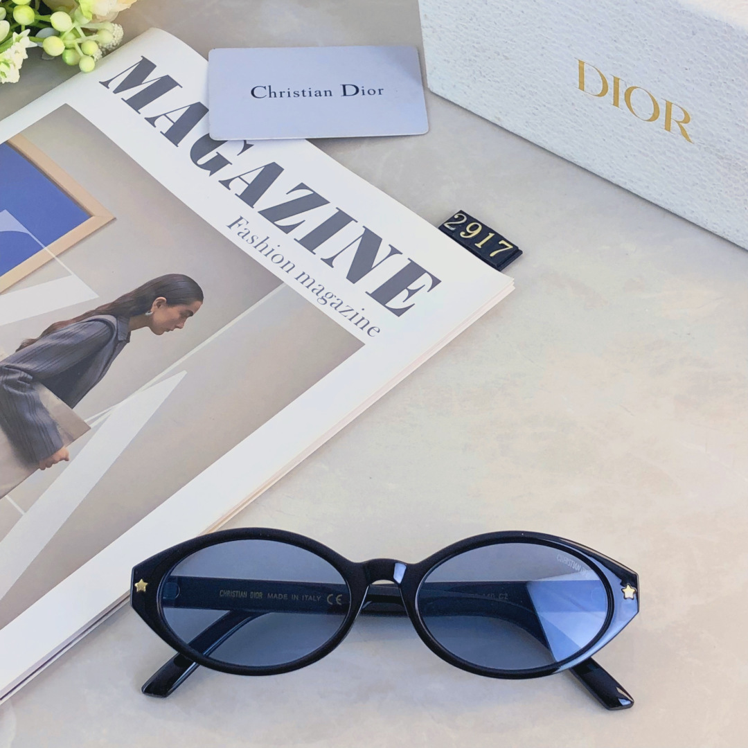 。。Dio*新款椭圆形猫眼墨镜女迪丽热巴胶片同款高级感街拍防嗮太阳镜