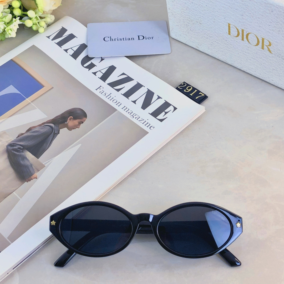 。。Dio*新款椭圆形猫眼墨镜女迪丽热巴胶片同款高级感街拍防嗮太阳镜