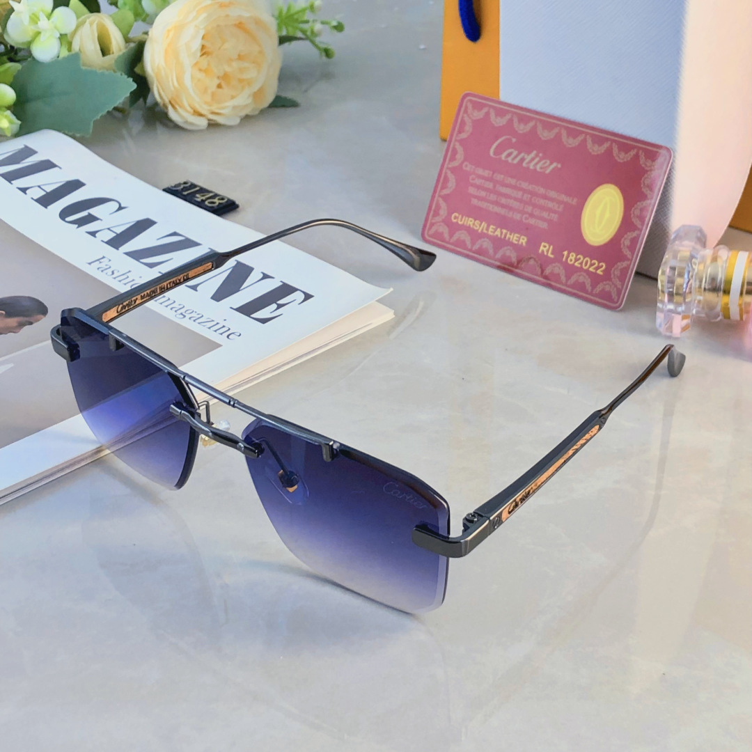 。。Cartie*新款潮流复古金属双梁太阳眼镜 ins个性无框户外开车休闲防晒墨镜