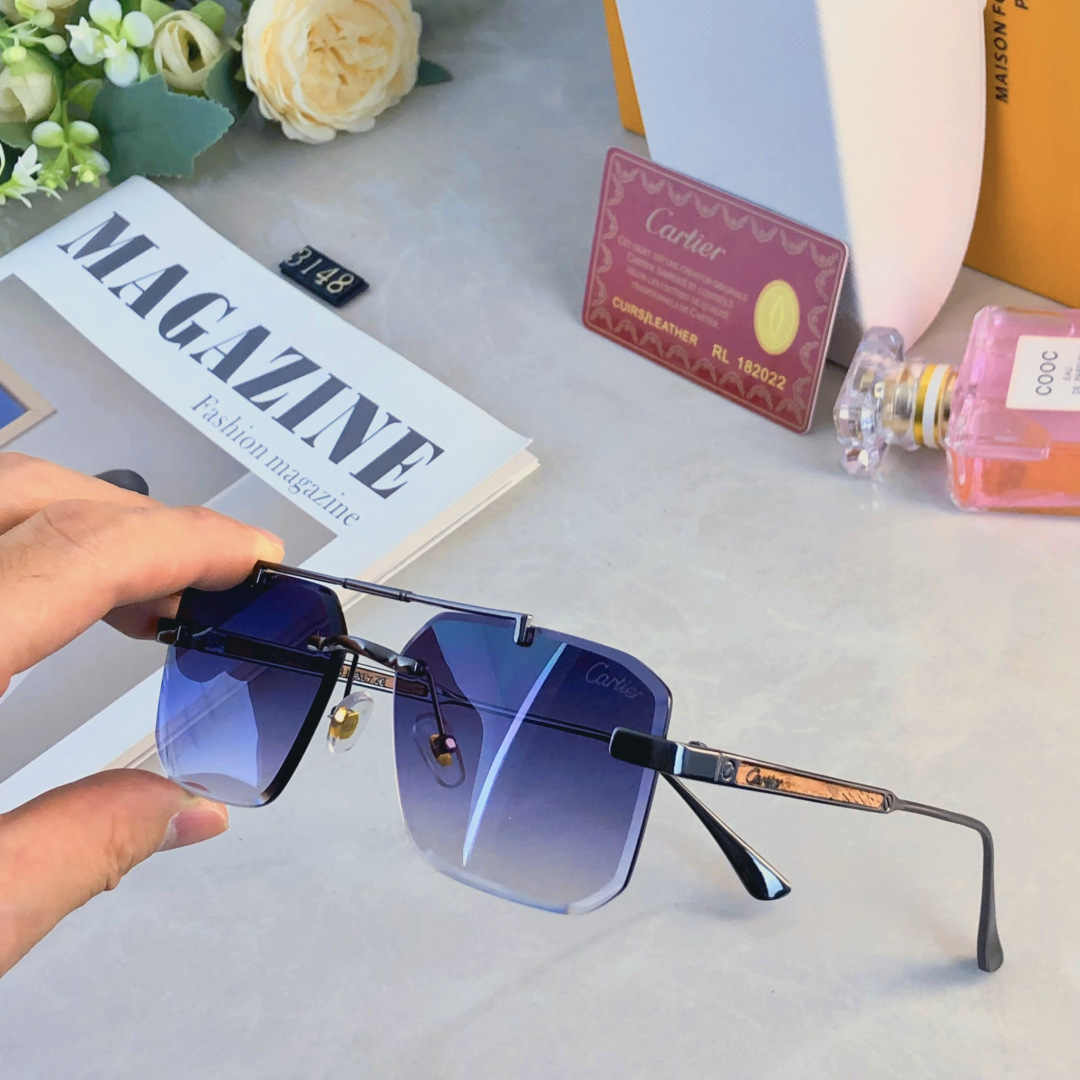 。。Cartie*新款潮流复古金属双梁太阳眼镜 ins个性无框户外开车休闲防晒墨镜