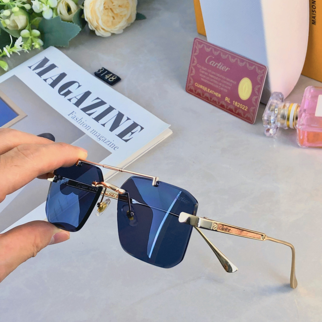 。。Cartie*新款潮流复古金属双梁太阳眼镜 ins个性无框户外开车休闲防晒墨镜