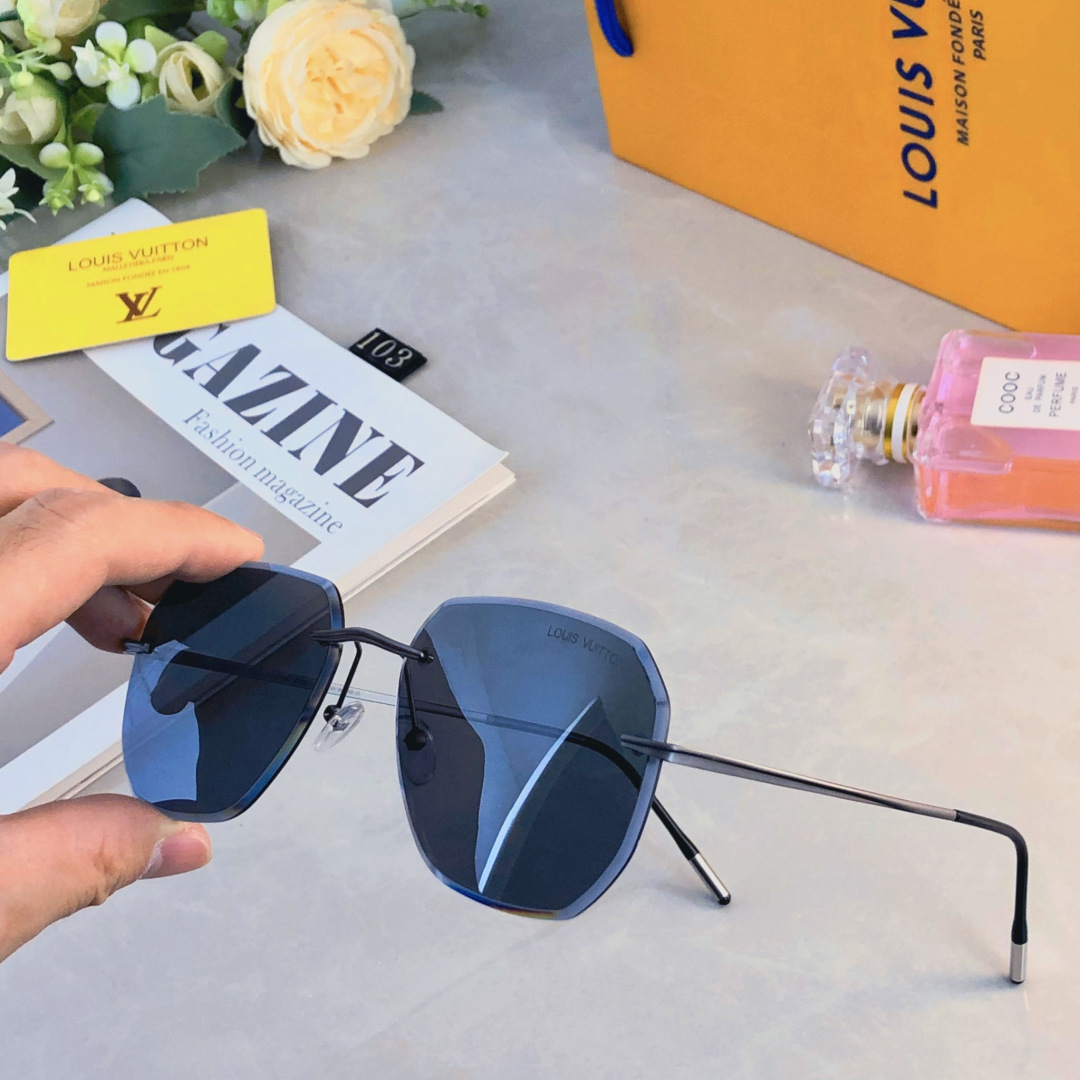 。。Louis vuitto*无框飞行员多边形太阳镜男 ins显瘦圆脸大脸个性墨镜