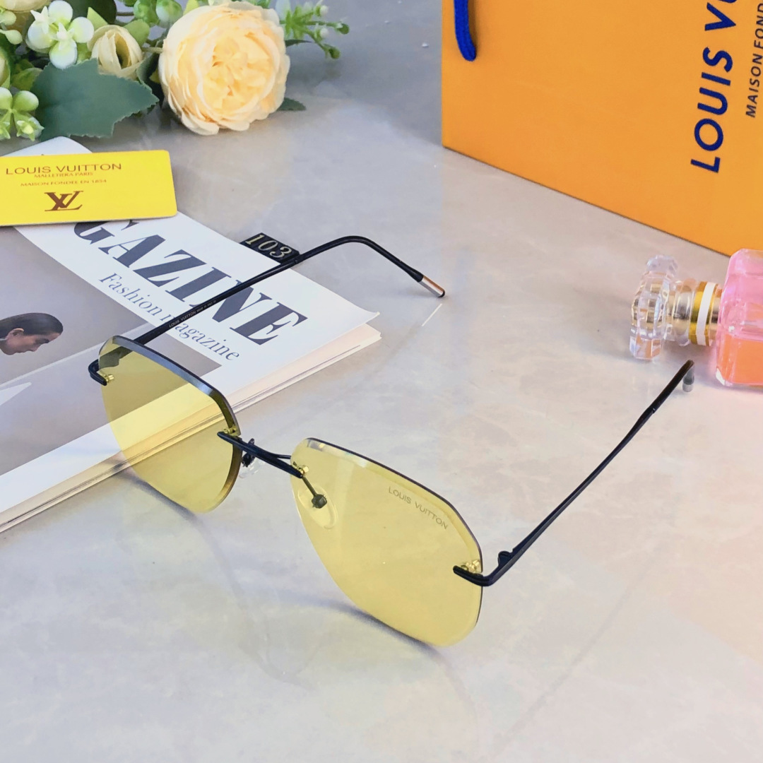 。。Louis vuitto*无框飞行员多边形太阳镜男 ins显瘦圆脸大脸个性墨镜