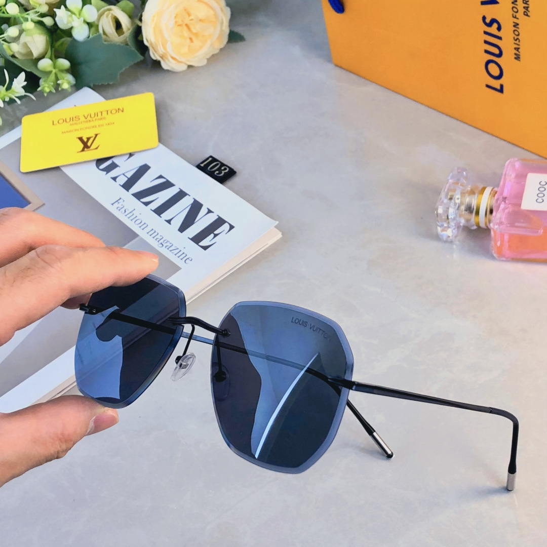。。Louis vuitto*无框飞行员多边形太阳镜男 ins显瘦圆脸大脸个性墨镜