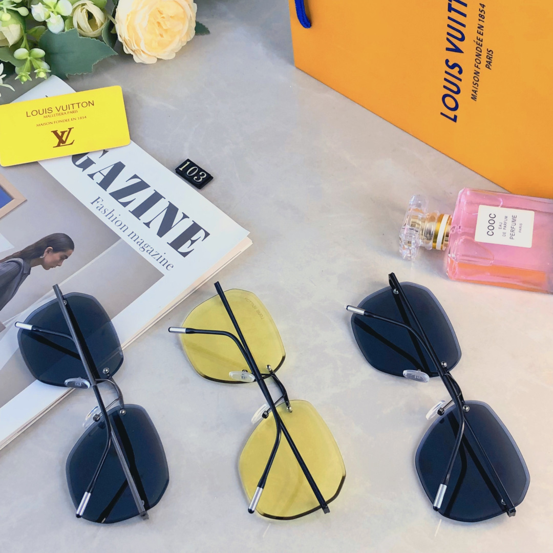 。。Louis vuitto*无框飞行员多边形太阳镜男 ins显瘦圆脸大脸个性墨镜