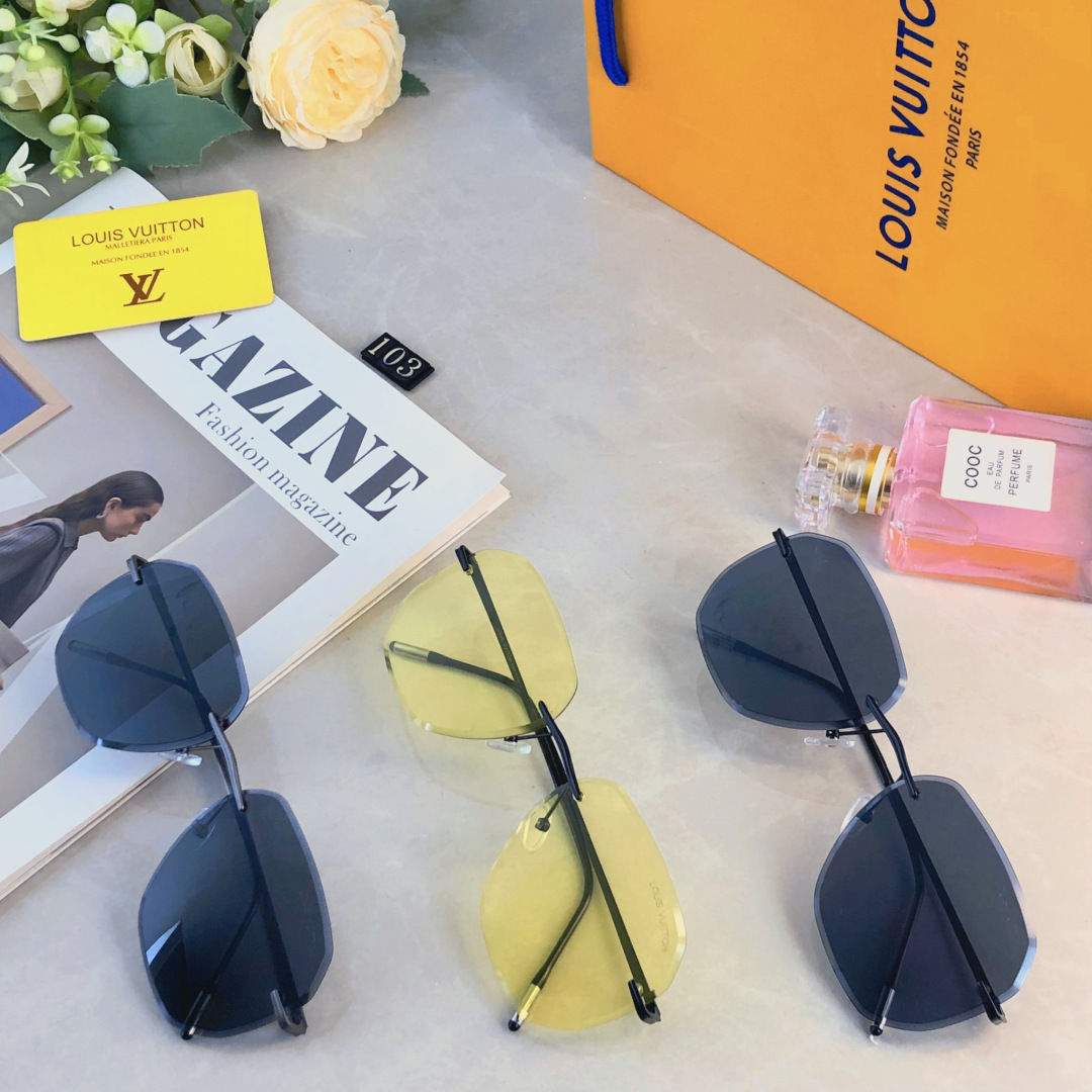 。。Louis vuitto*无框飞行员多边形太阳镜男 ins显瘦圆脸大脸个性墨镜