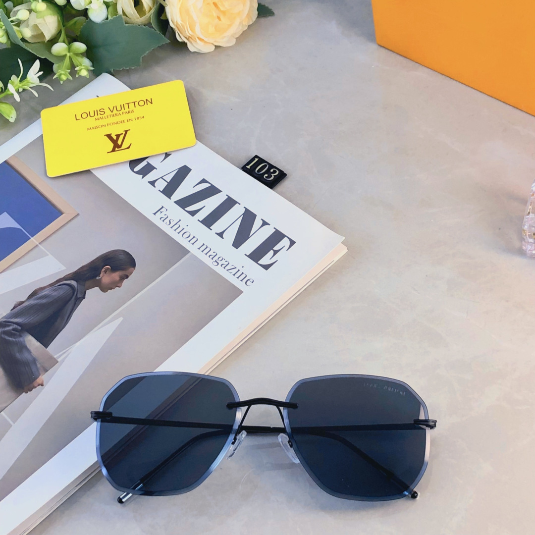 。。Louis vuitto*无框飞行员多边形太阳镜男 ins显瘦圆脸大脸个性墨镜