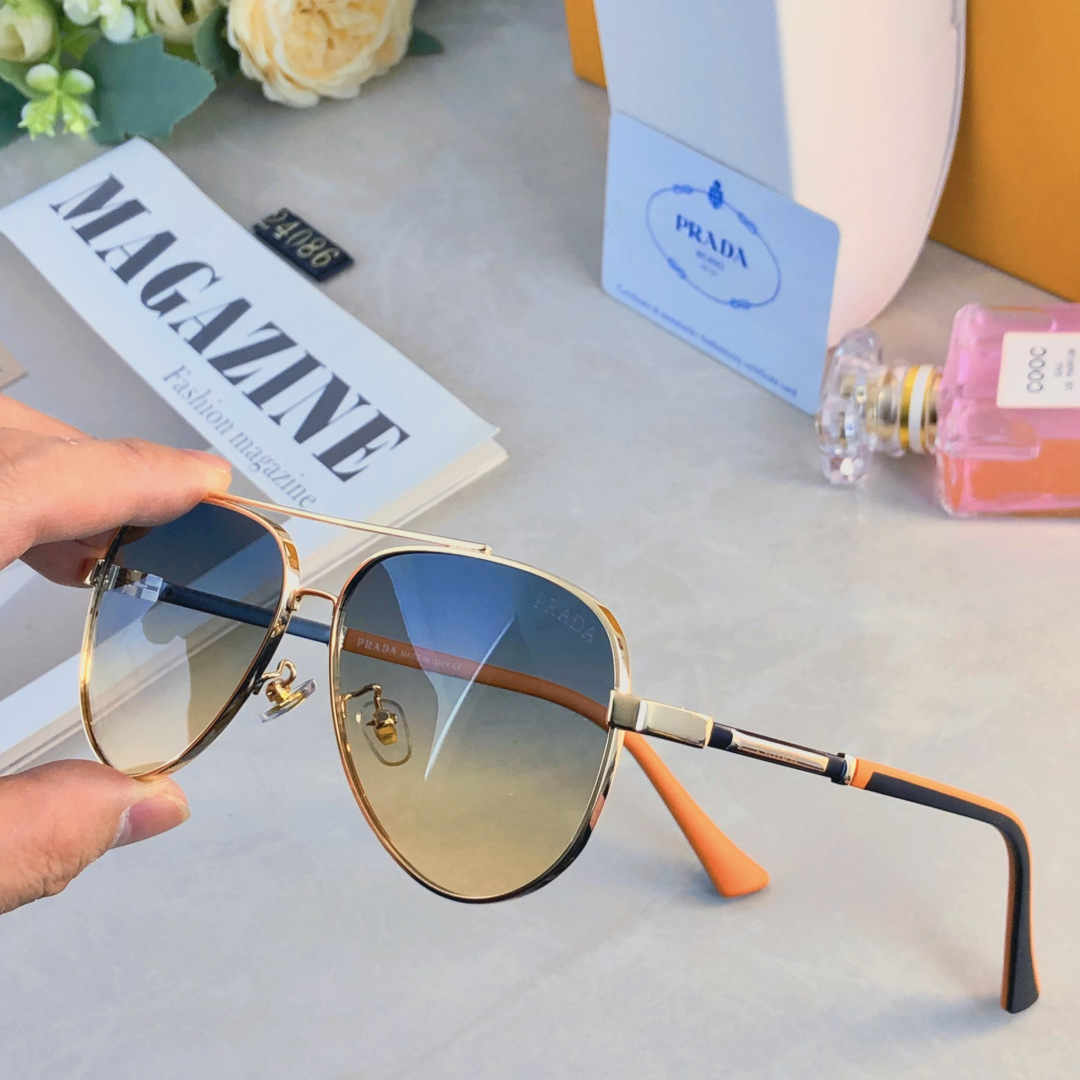 。。Prad*情侣款复古飞行员太阳镜男女高颜值时尚街拍遮阳防晒墨镜拍照旅游