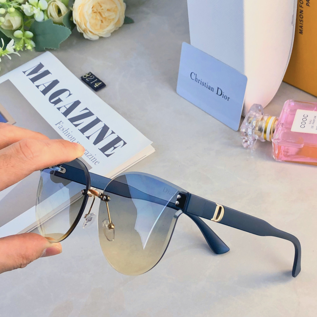 。。Dio*猫眼高级感无框大脸太阳镜女潮防晒防紫外线绿渐变个性墨镜女士