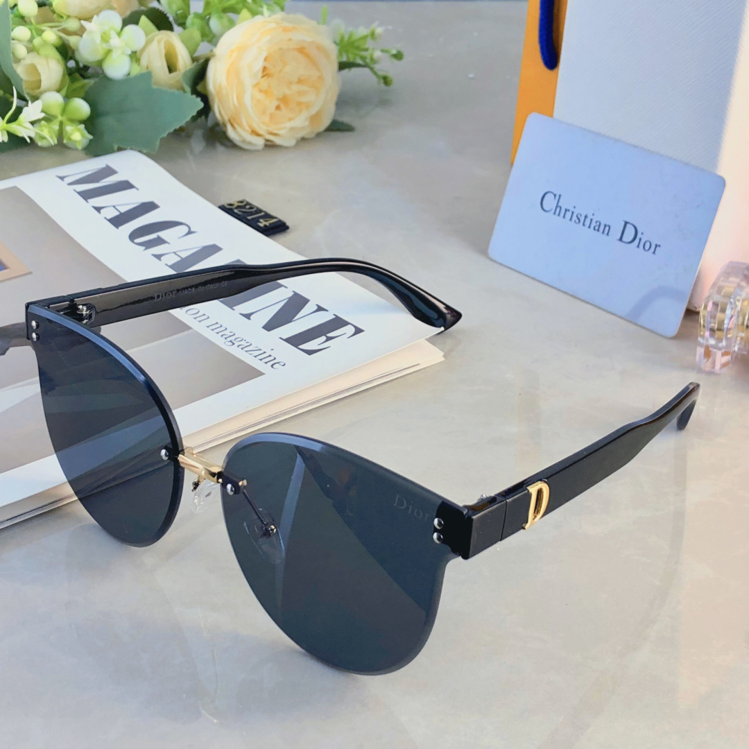 。。Dio*猫眼高级感无框大脸太阳镜女潮防晒防紫外线绿渐变个性墨镜女士