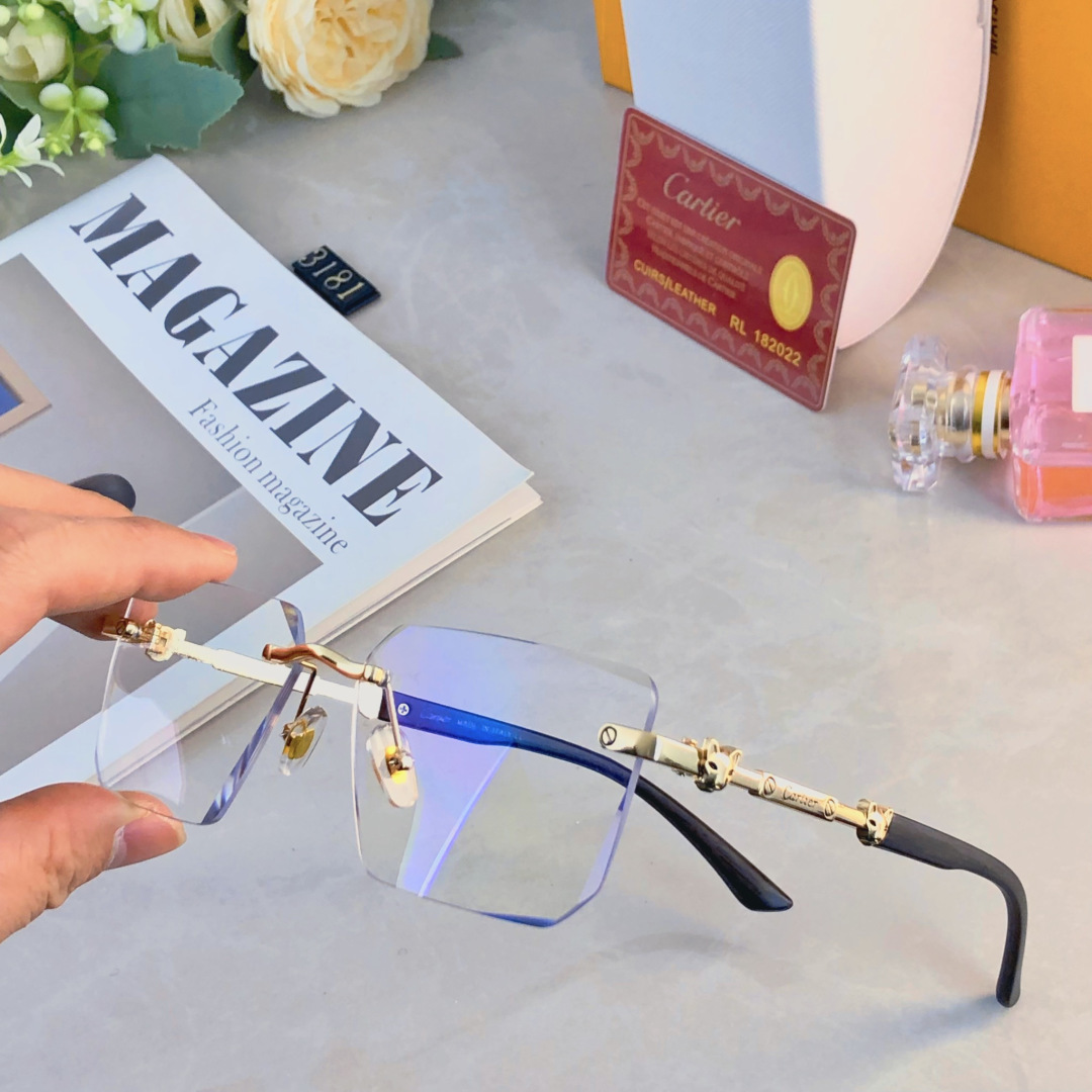 。。Cartie*无框切边太阳镜欧美风金属奢华墨镜豹子装饰大气墨镜UV400