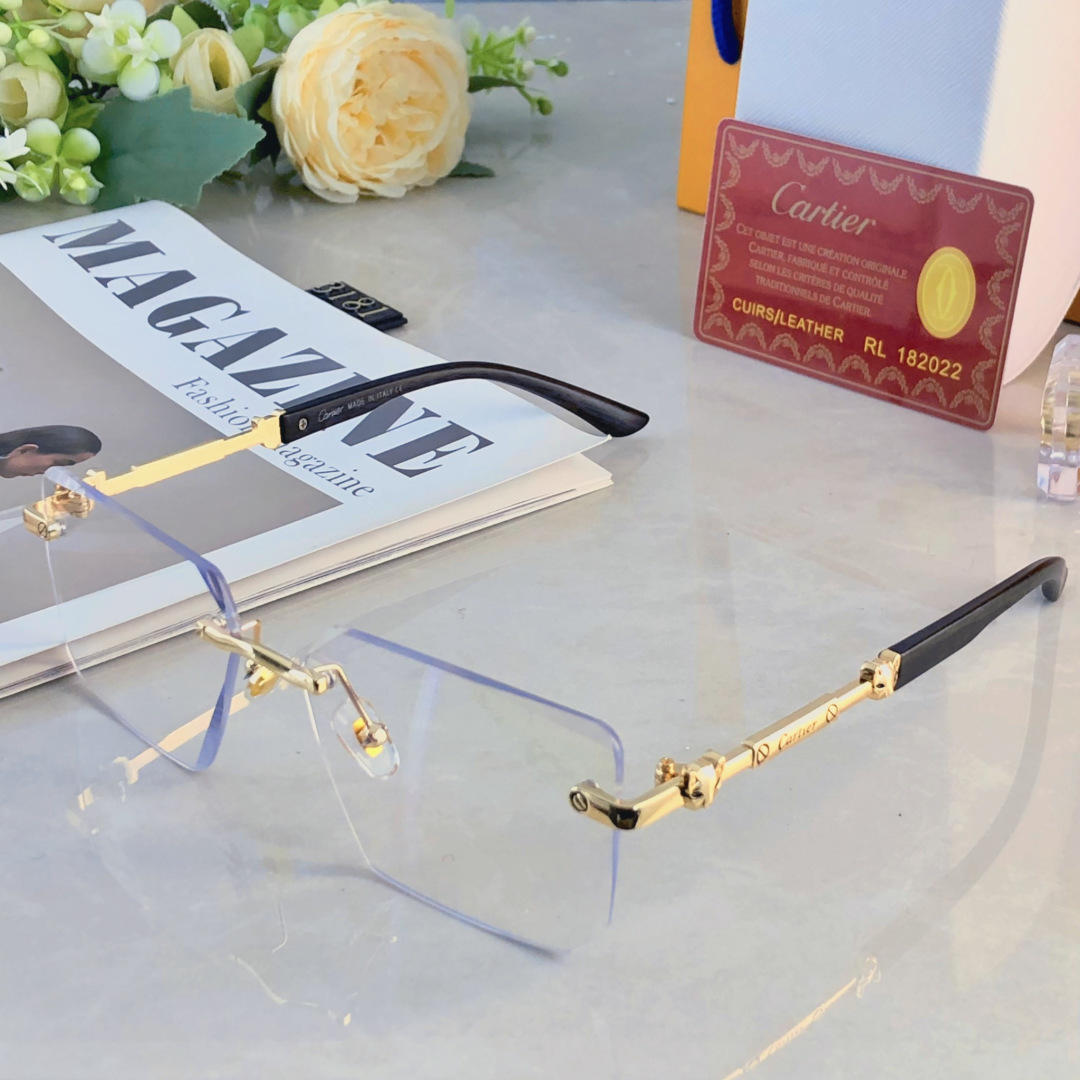 。。Cartie*无框切边太阳镜欧美风金属奢华墨镜豹子装饰大气墨镜UV400
