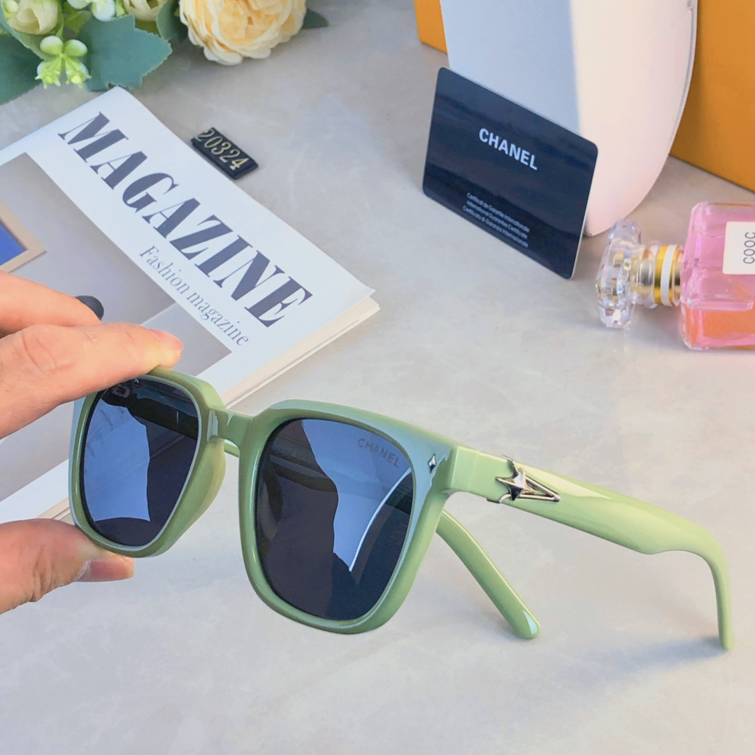 。。CHANE*韩版复古绿色遮阳猫眼墨镜女款潮高级感方形太阳眼镜男款