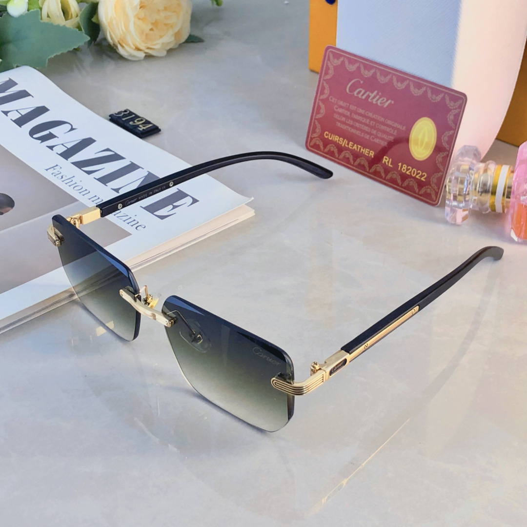 。。CARTIE*无框太阳镜男切边方形小框眼镜欧美风时尚复古气质时髦防晒墨镜女