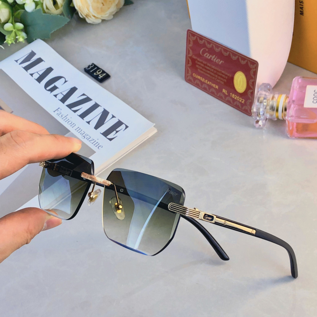。。CARTIE*无框太阳镜男切边方形小框眼镜欧美风时尚复古气质时髦防晒墨镜女