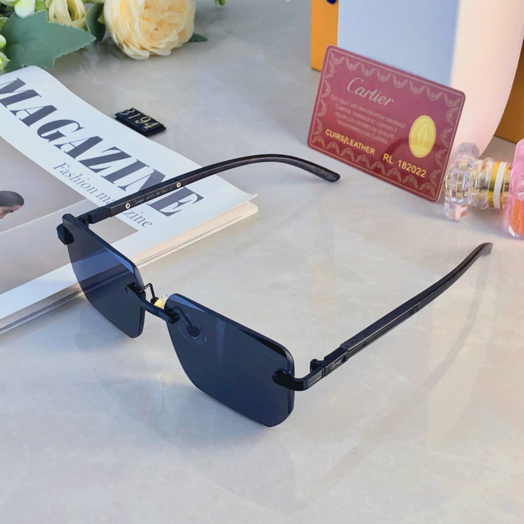。。CARTIE*无框太阳镜男切边方形小框眼镜欧美风时尚复古气质时髦防晒墨镜女