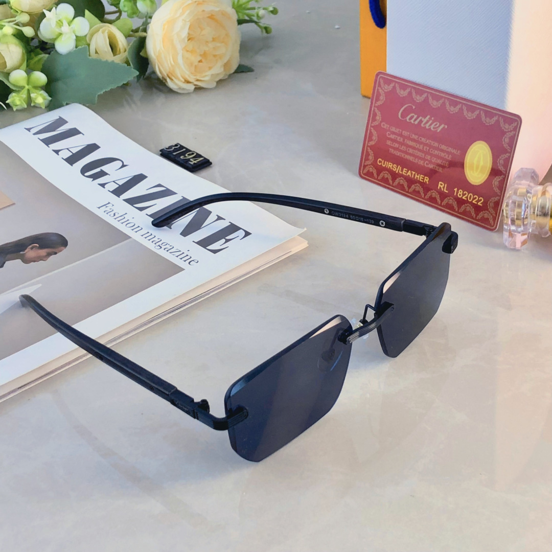 。。CARTIE*无框太阳镜男切边方形小框眼镜欧美风时尚复古气质时髦防晒墨镜女
