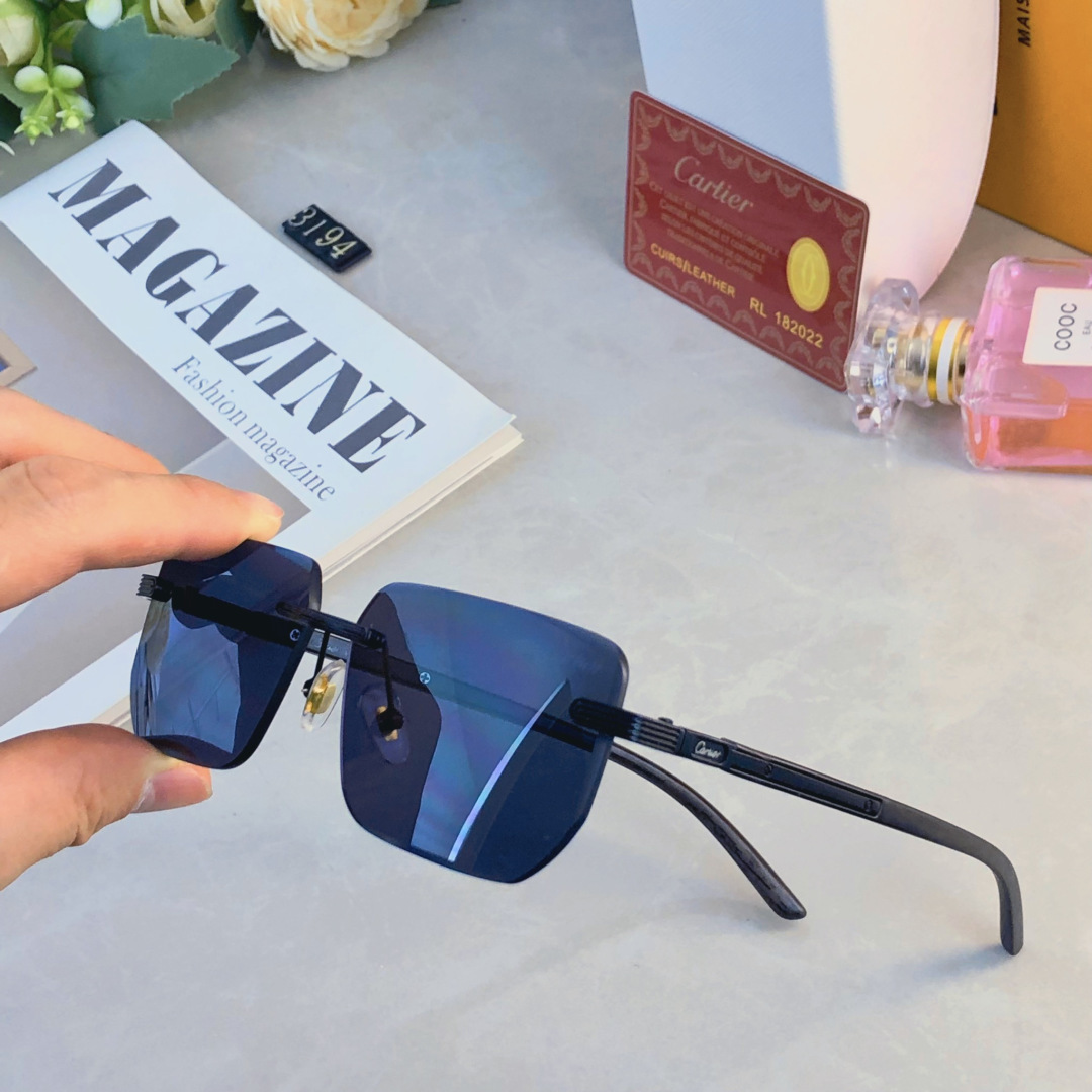 。。CARTIE*无框太阳镜男切边方形小框眼镜欧美风时尚复古气质时髦防晒墨镜女