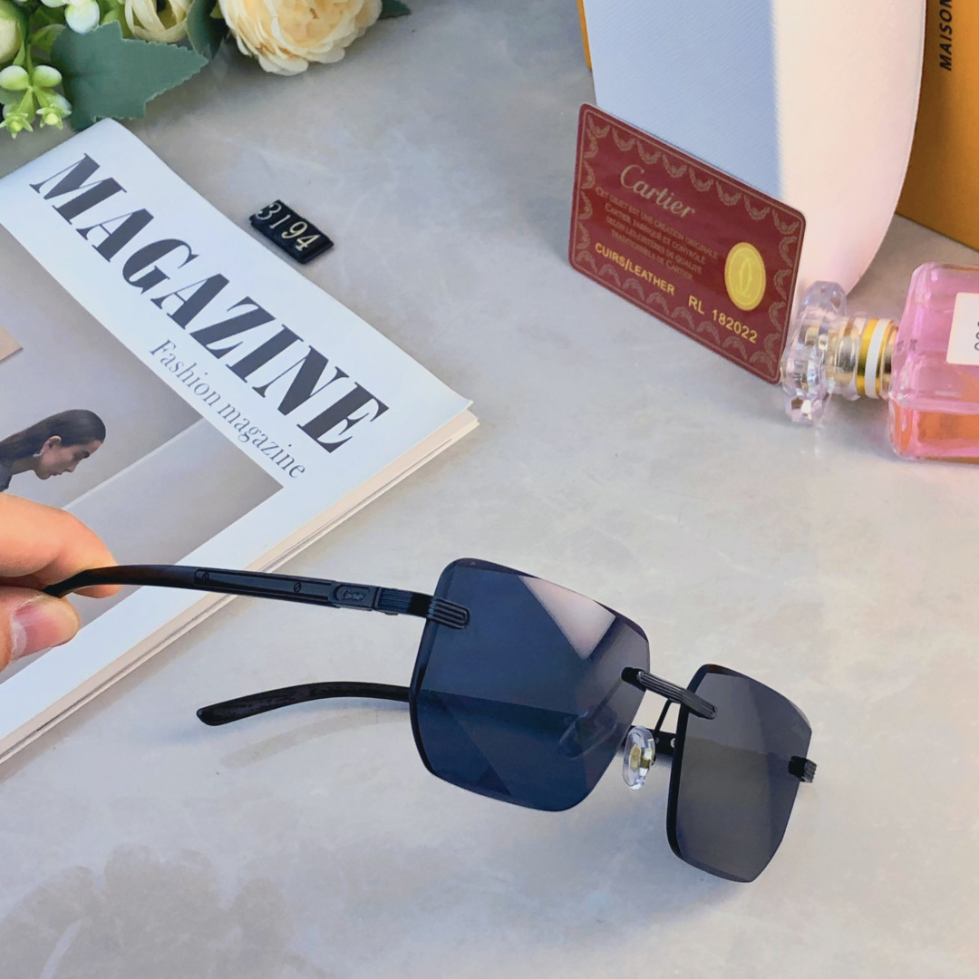 。。CARTIE*无框太阳镜男切边方形小框眼镜欧美风时尚复古气质时髦防晒墨镜女
