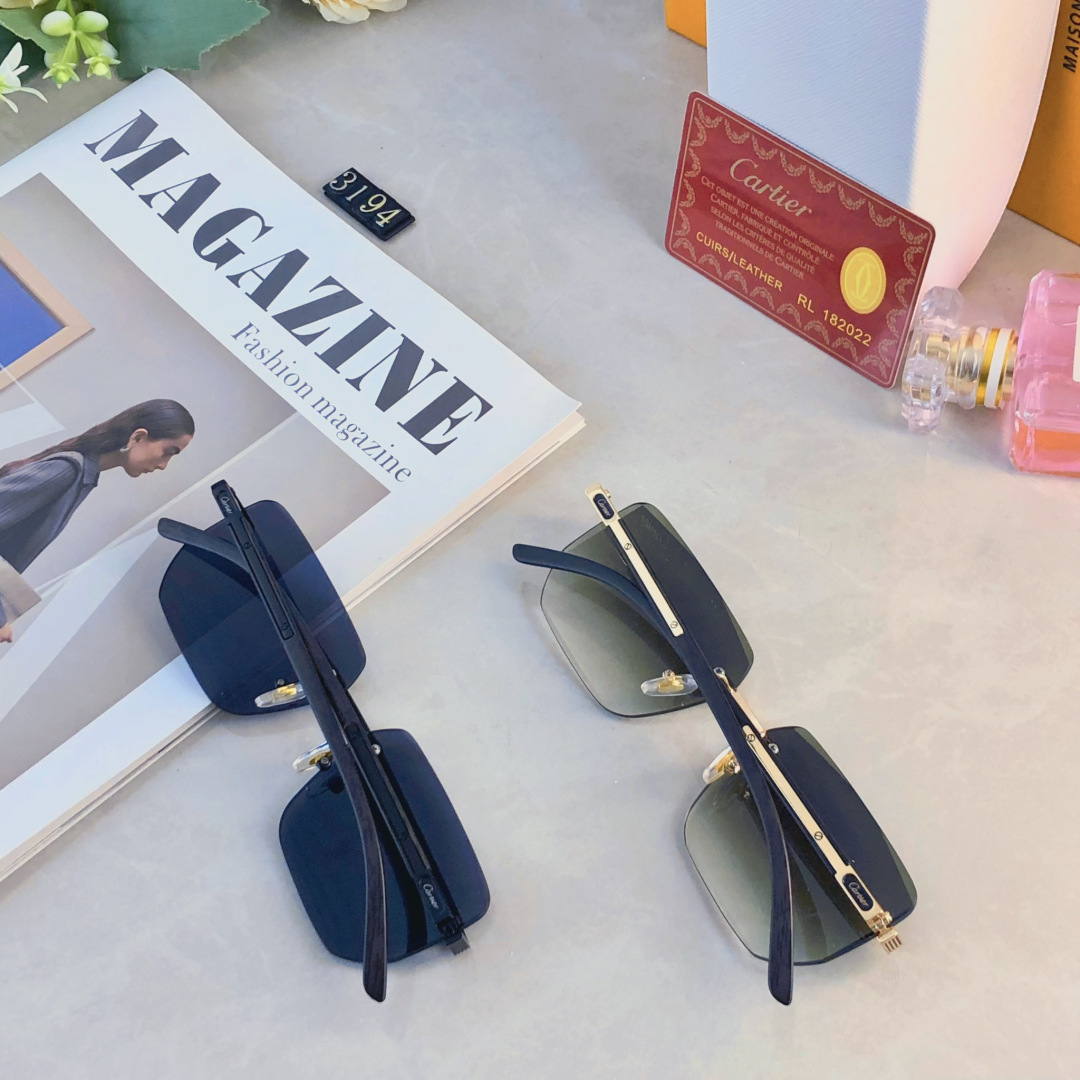 。。CARTIE*无框太阳镜男切边方形小框眼镜欧美风时尚复古气质时髦防晒墨镜女