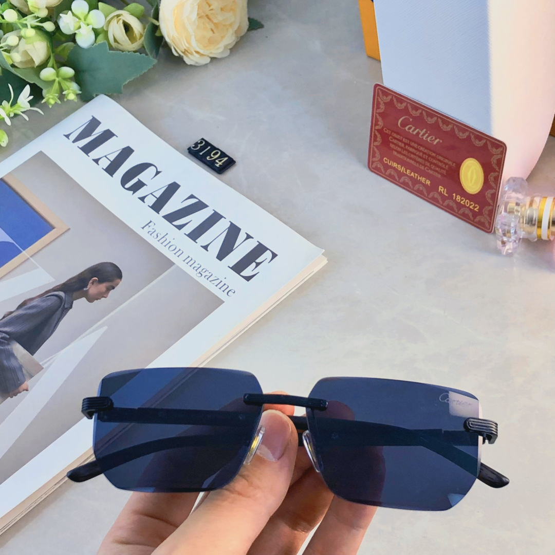 。。CARTIE*无框太阳镜男切边方形小框眼镜欧美风时尚复古气质时髦防晒墨镜女